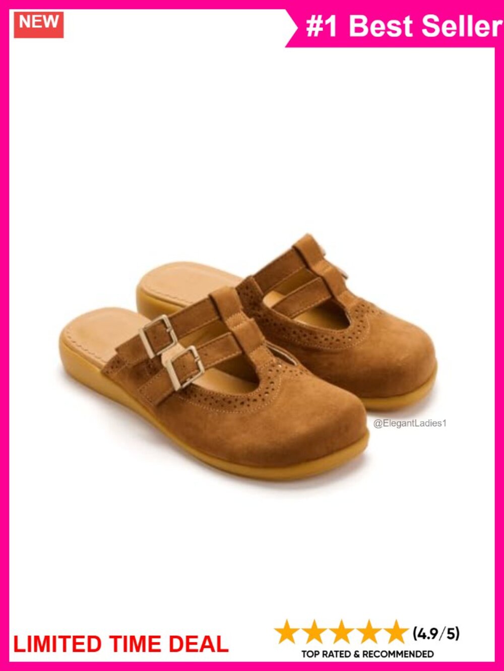Faux Suede Mary Jane Clog with Buckle Straps, Cushioned Slip-On